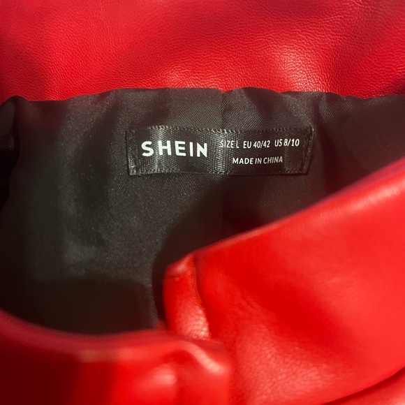 SHEIN Elegant Biker Soft Faux Leather Jacket w Zipper Red and Black sz 8/10 NWOT - Picture 3 of 9